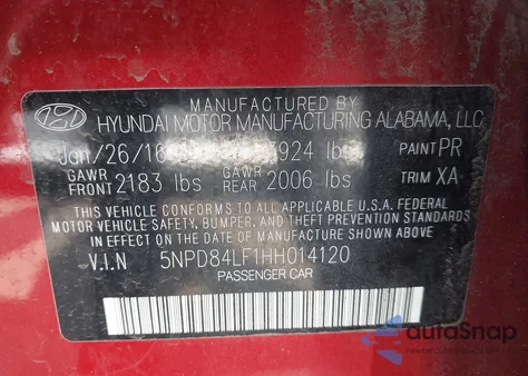 2017 Hyundai Elantra Se z USA, uszkodzony, nr VIN 5NPD84LF1HH014120